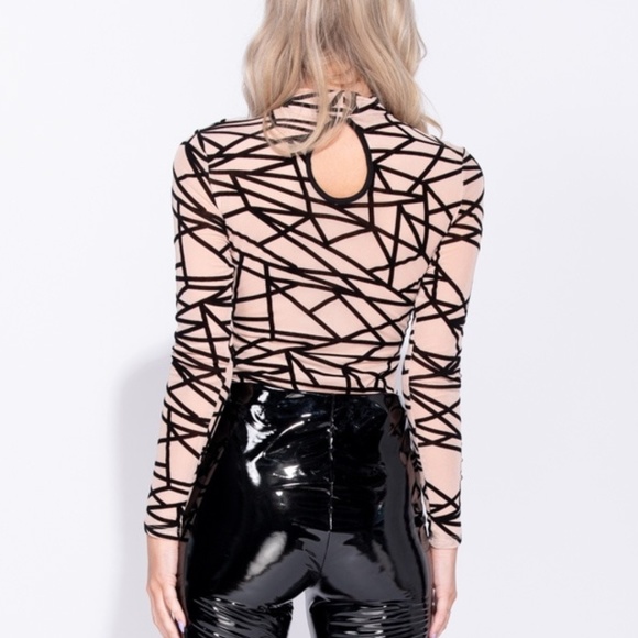 5⭐ FAV  Monet Nude & Black Abstract Bodysuit - Picture 7 of 8